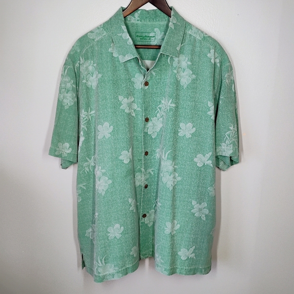 Tommy Bahama Silk Hawaiian Shirt Mens XXL Turquoise Tropical Florals Camp Beach - Picture 12 of 12